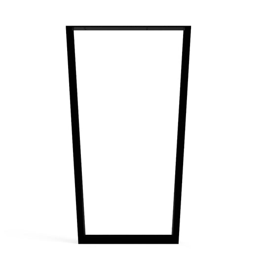 A trapezium shaped breakfast bar made from steel for added strength.