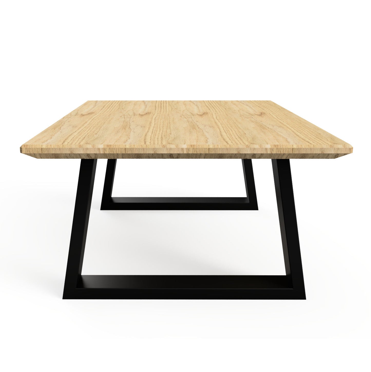 Wooden table with black metal coffee table legs are custom made here in Dawlish, Devon.