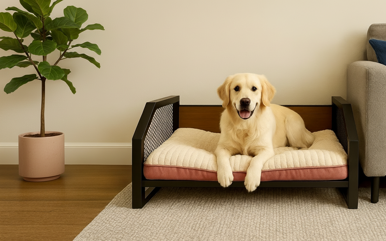 Bespoke pet beds made in UK.  Luxury pet beds hand made to suit your home and keep you best friend comfy and safe.