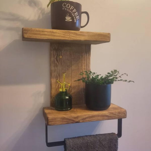 hand towel rail under shelf.  Perfect for neatly storing towels.